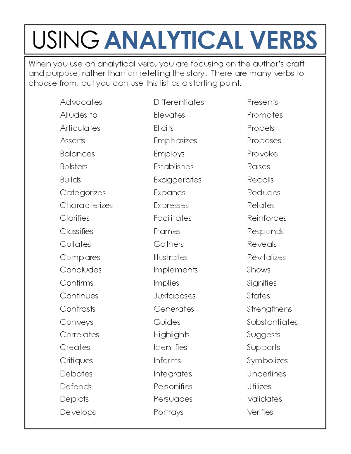 Analytical verbs and nouns 4 - ANALYTICAL VERBS When you use an ...