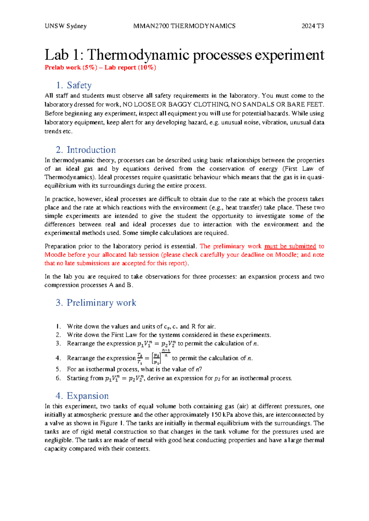MMAN2700 2024 T3 Lab 1: Thermodynamic Processes Experiment Report - Studocu