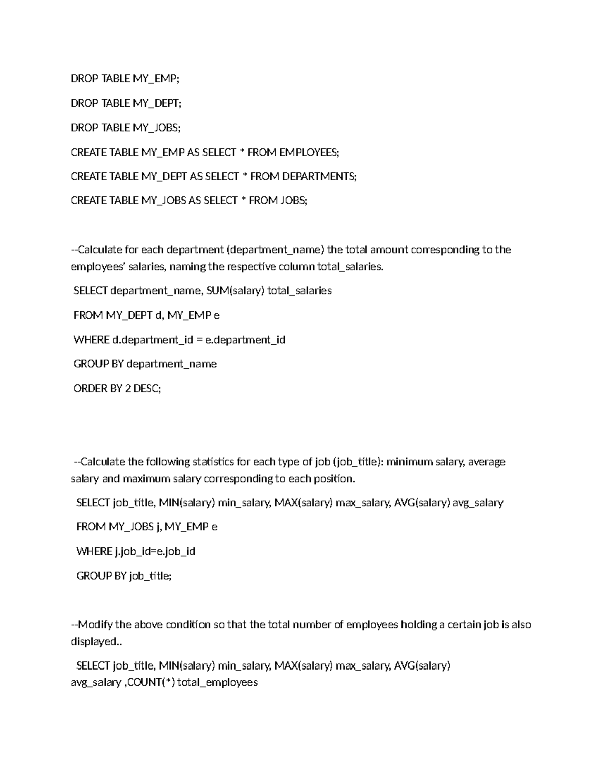 SQL Queries for Employee Salary Analysis in Course DB 101 - Studocu