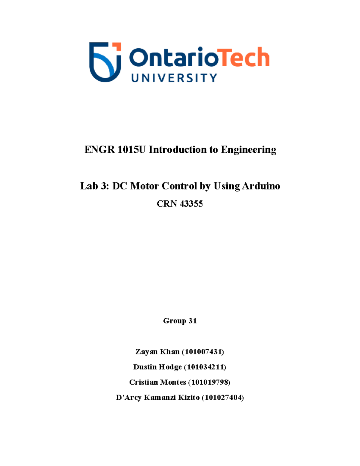 ENGR 1015U Lab 3: DC Motor Control with Arduino & Sensor Integration ...