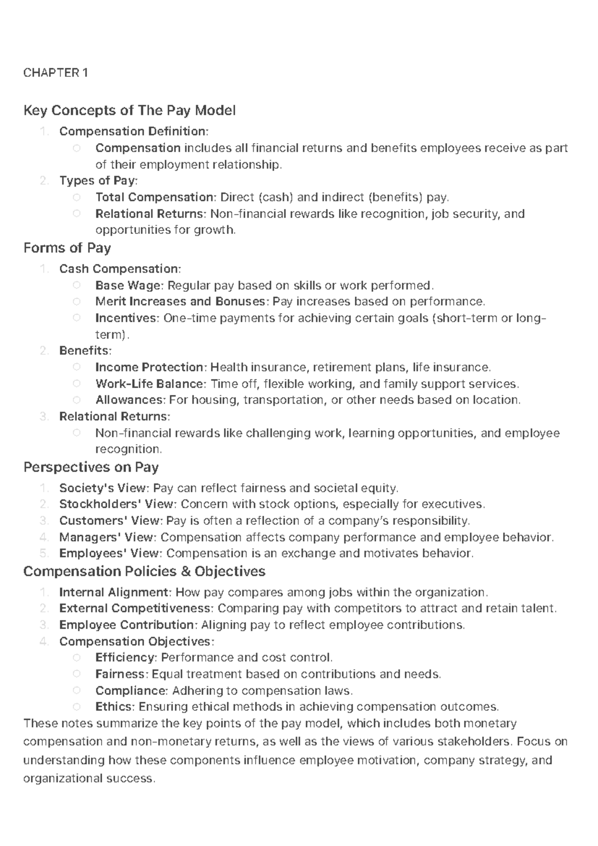 CHAPTER 1 Key Concepts of The Pay Model: Compensation and Pay ...
