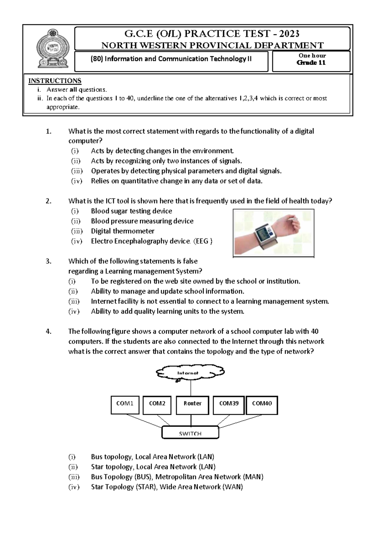 ICT NWP Model Paper 2023 - Information & Communication Technology