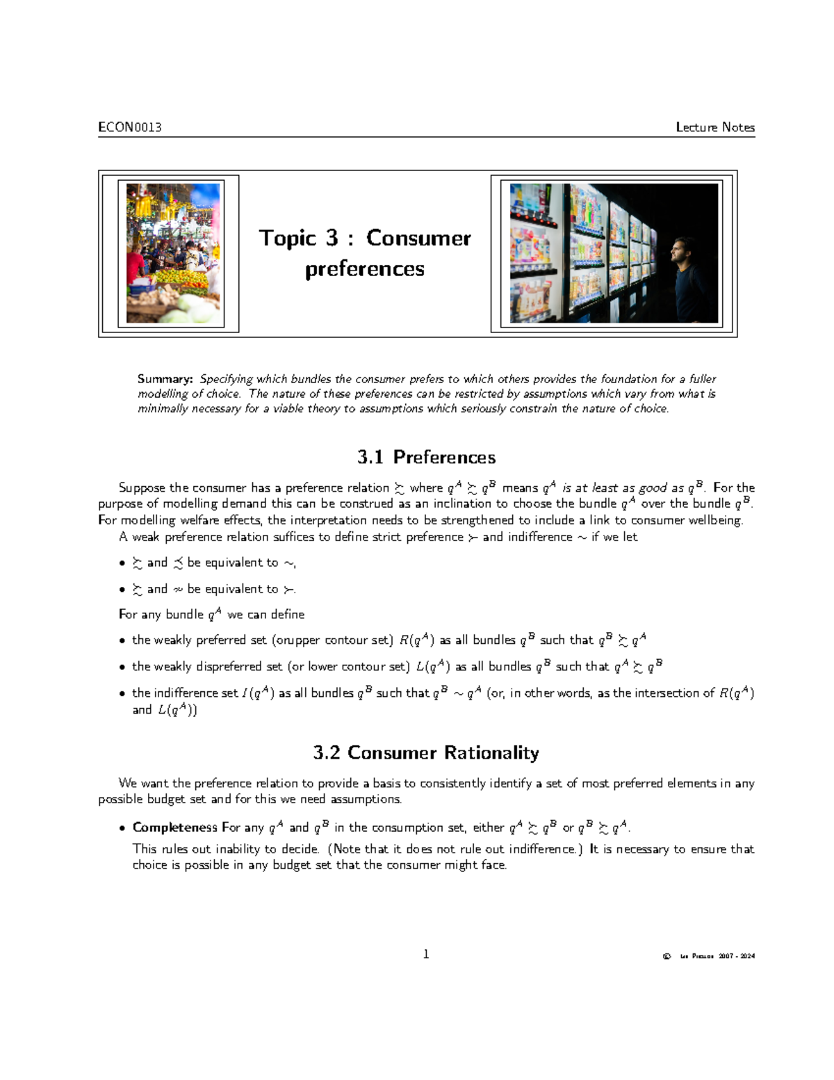 Consumer Preferences in Microeconomics - 0013 Lecture 3 Overview - Studocu