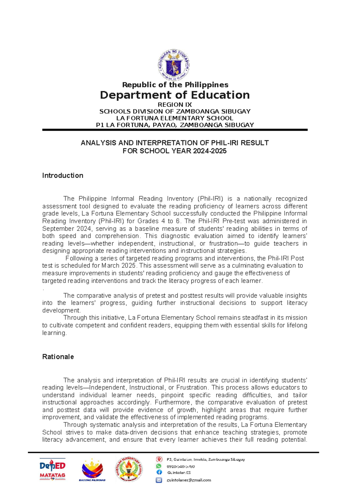Phil-Iri Analysis: Reading Proficiency Results for Grades 4-6 (SY 2024 ...