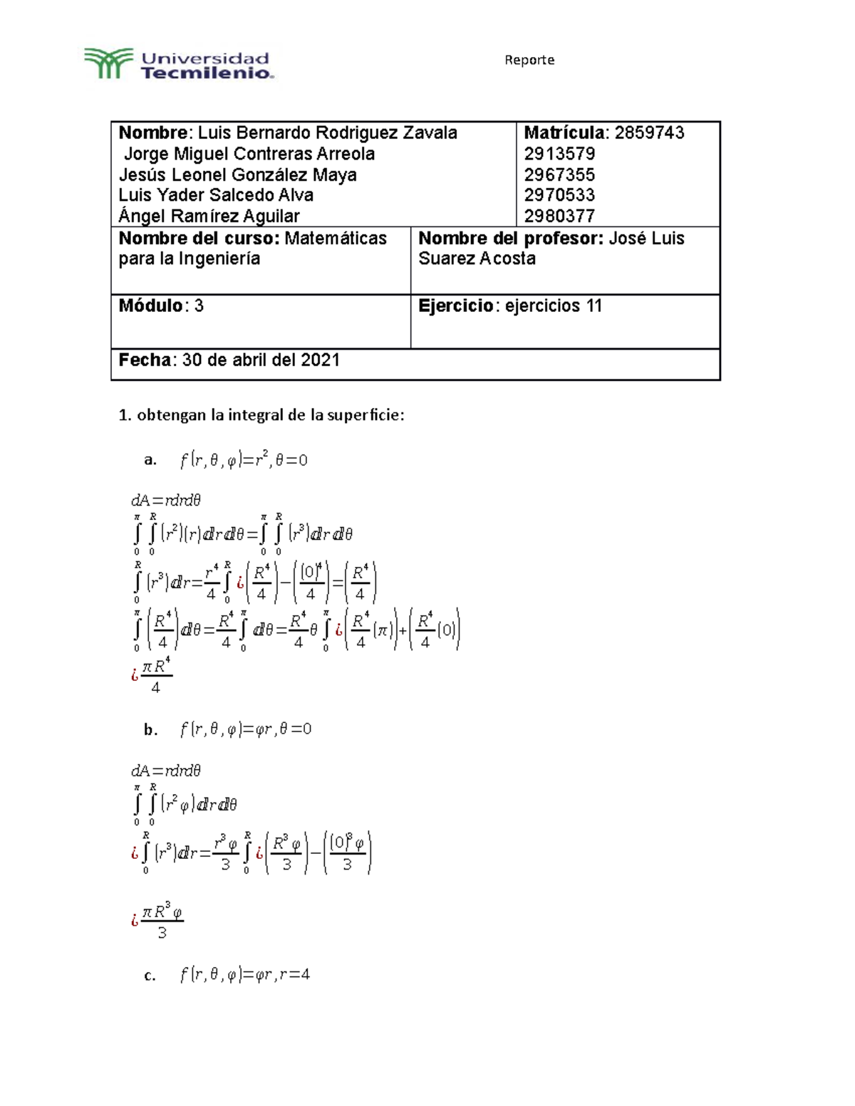 Ejercicios del Tema 11 - Matemáticas para Ingeniería (Módulo 3) - Studocu