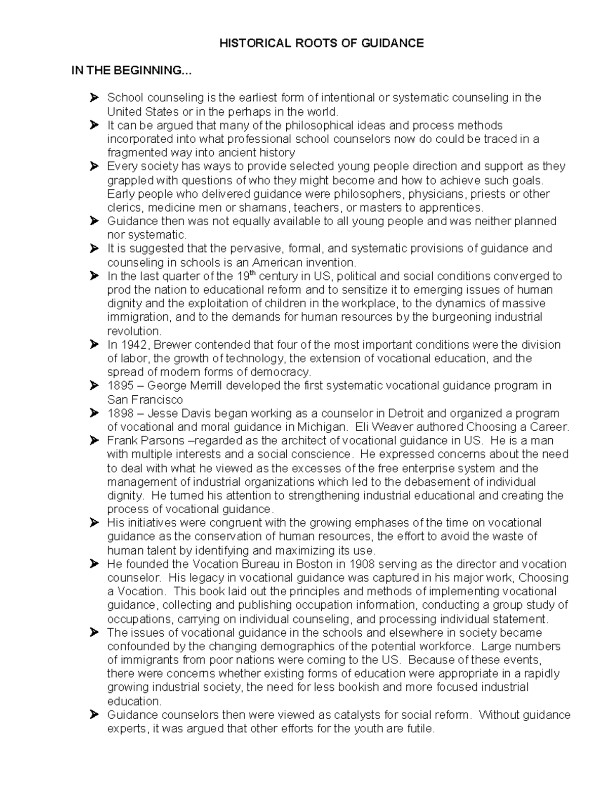 HIST 101: Historical Roots of Guidance in School Counseling - Studocu