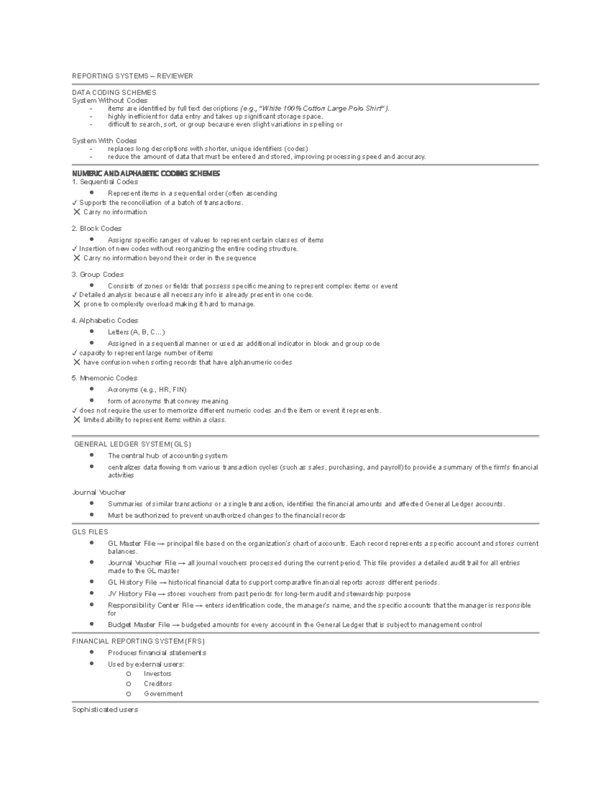 FIN 301: Financial Reporting Systems Review & Data Coding Schemes - Studocu