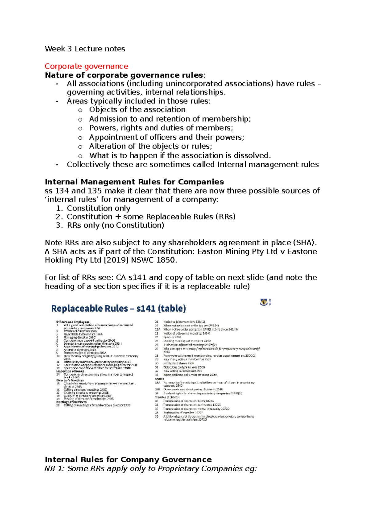 Week 3 Lecture Notes: Corporate Governance and Internal Management ...
