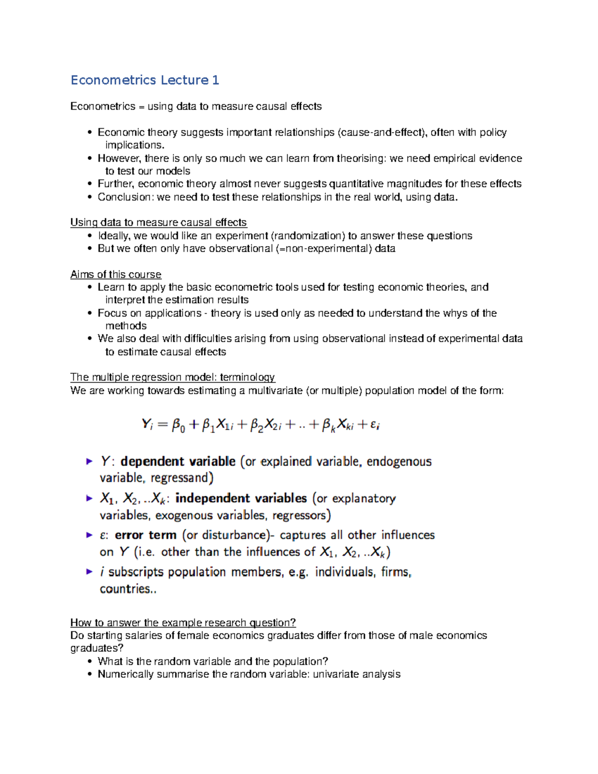 Econometrics Lecture Notes - College-aantekeningen 1-8 - Studeersnel