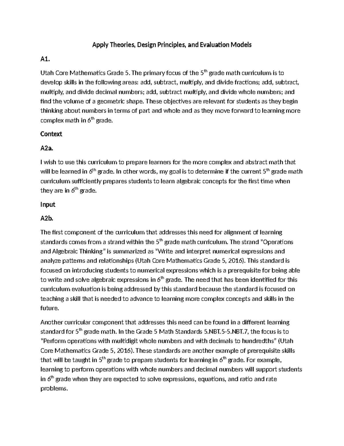Evaluating Utah Core Math Grade 5 Curriculum for Algebra Preparation ...
