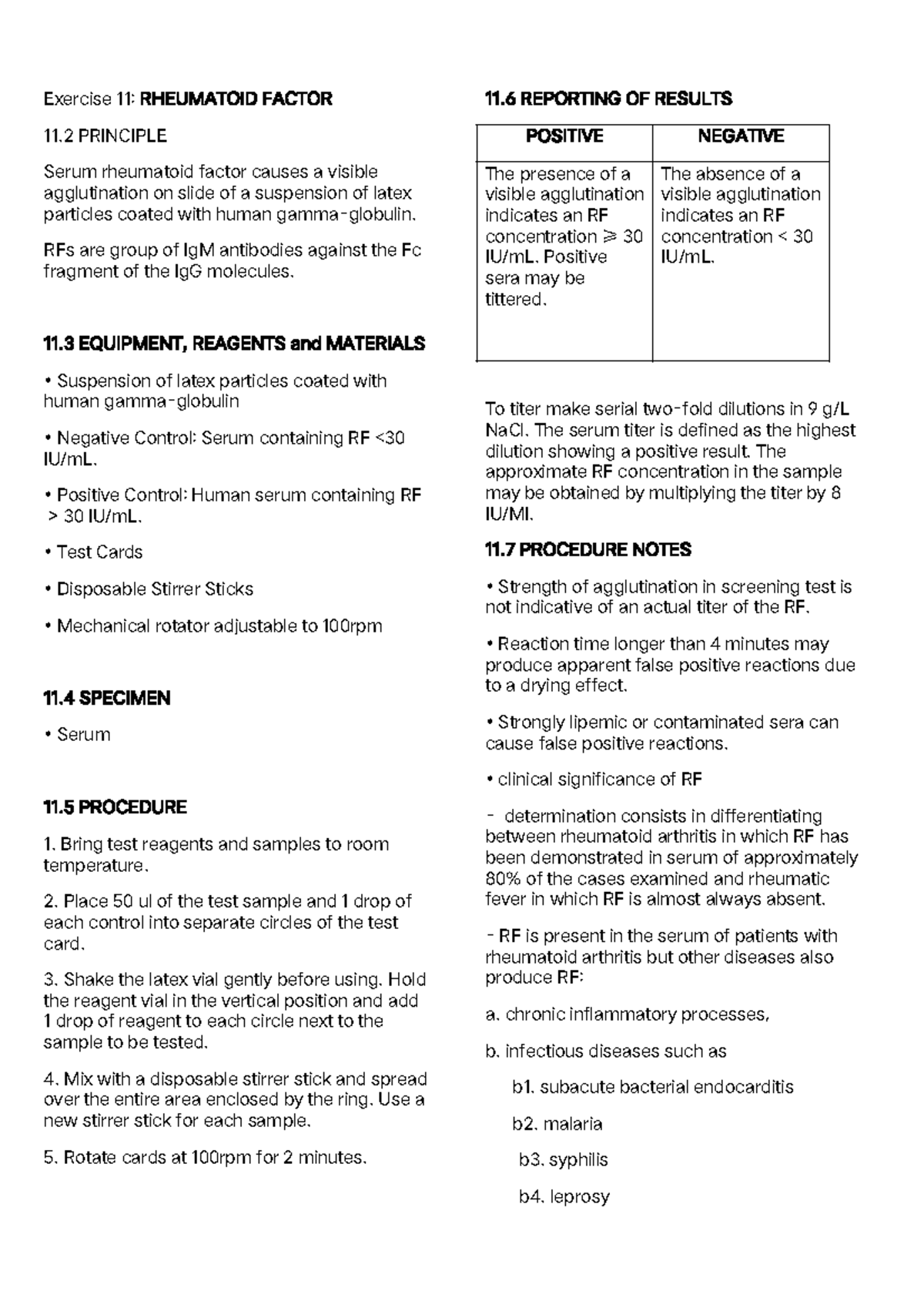 IS LAB Finals: Exercise 11 - Rheumatoid Factor Testing - Studocu