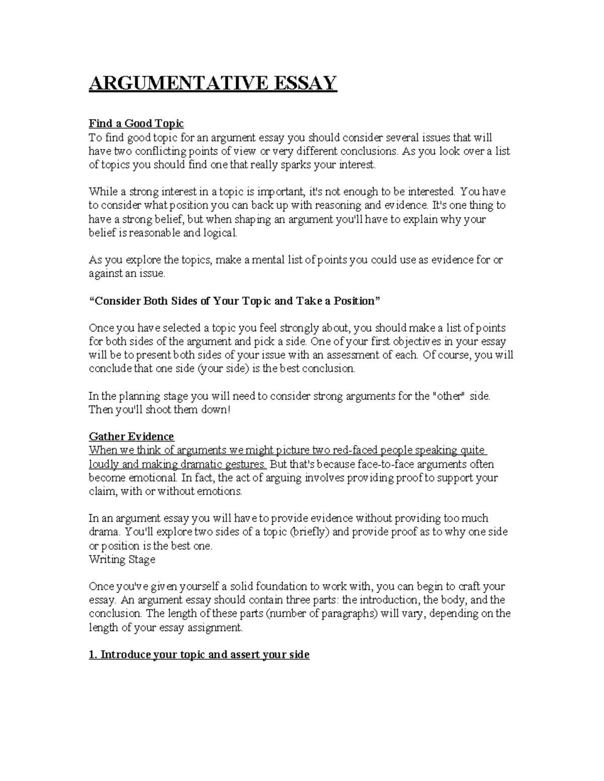 ENG 101 Argumentative Essay: Choosing a Compelling Topic - Studocu
