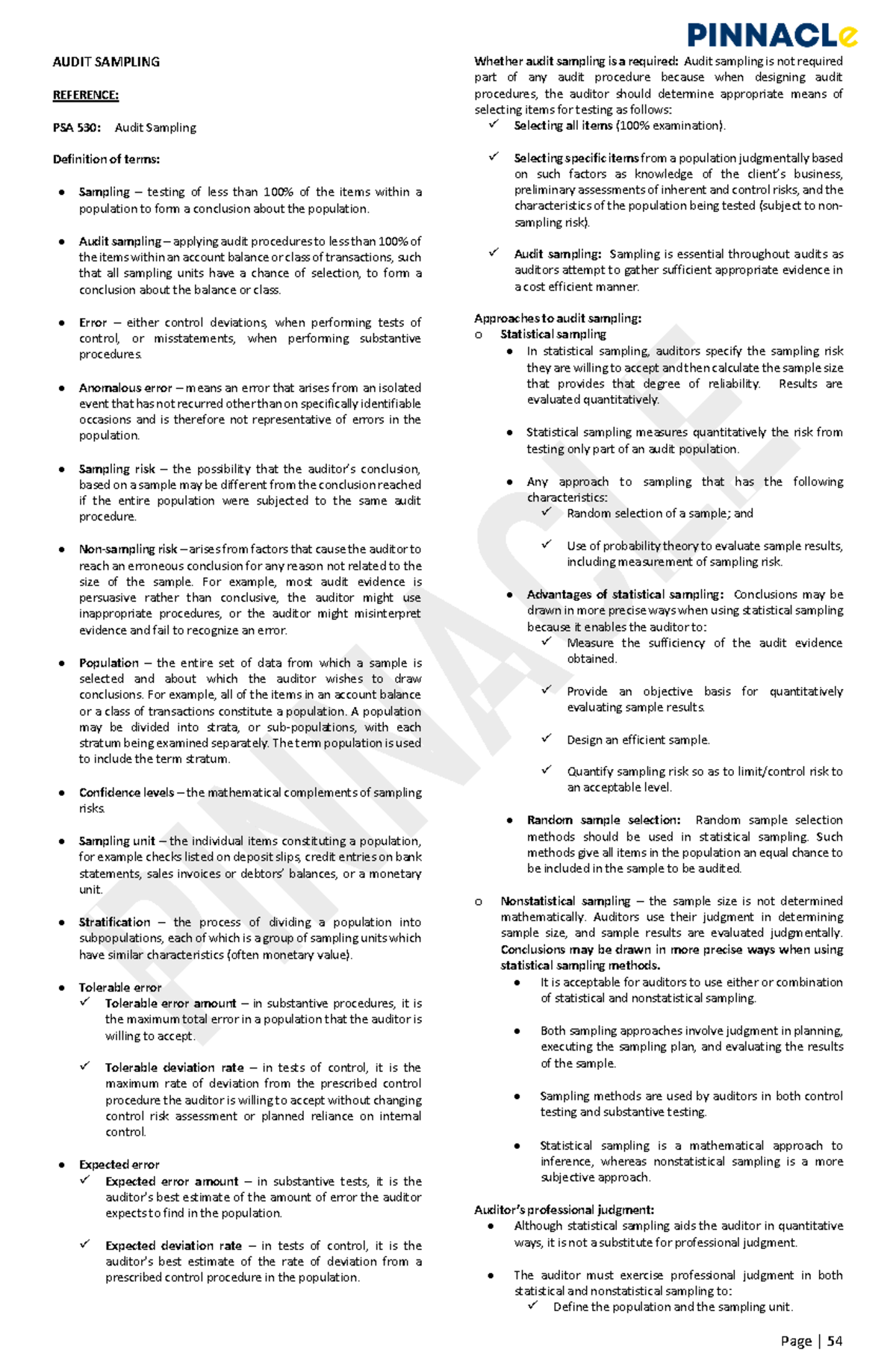AUD 101: Lecture Notes on Audit Sampling Techniques and Concepts - Studocu
