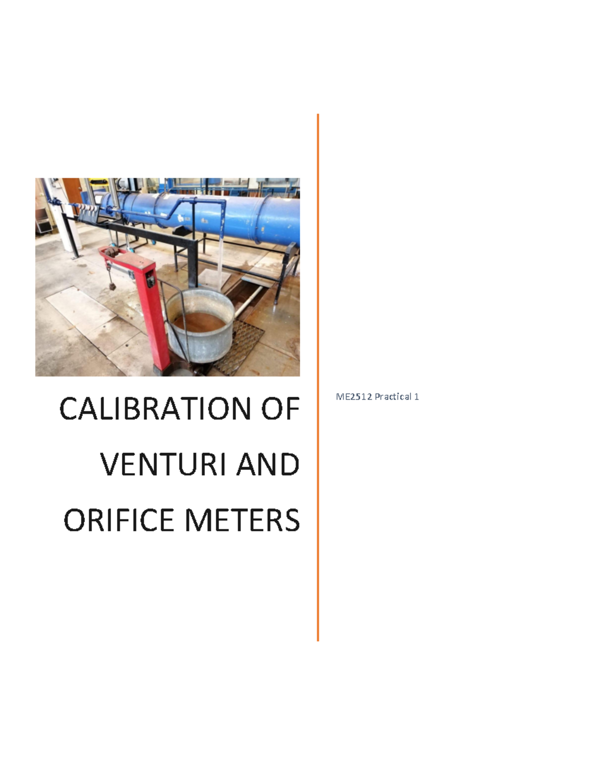 ME2512 Practical 1 - Calibration of Venturi and Orifice Flow Meters ...