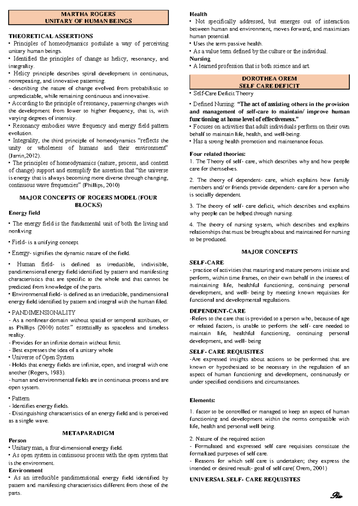 TFN Review: Theoretical Foundations of Nursing Models (Rogers, Eriksson ...