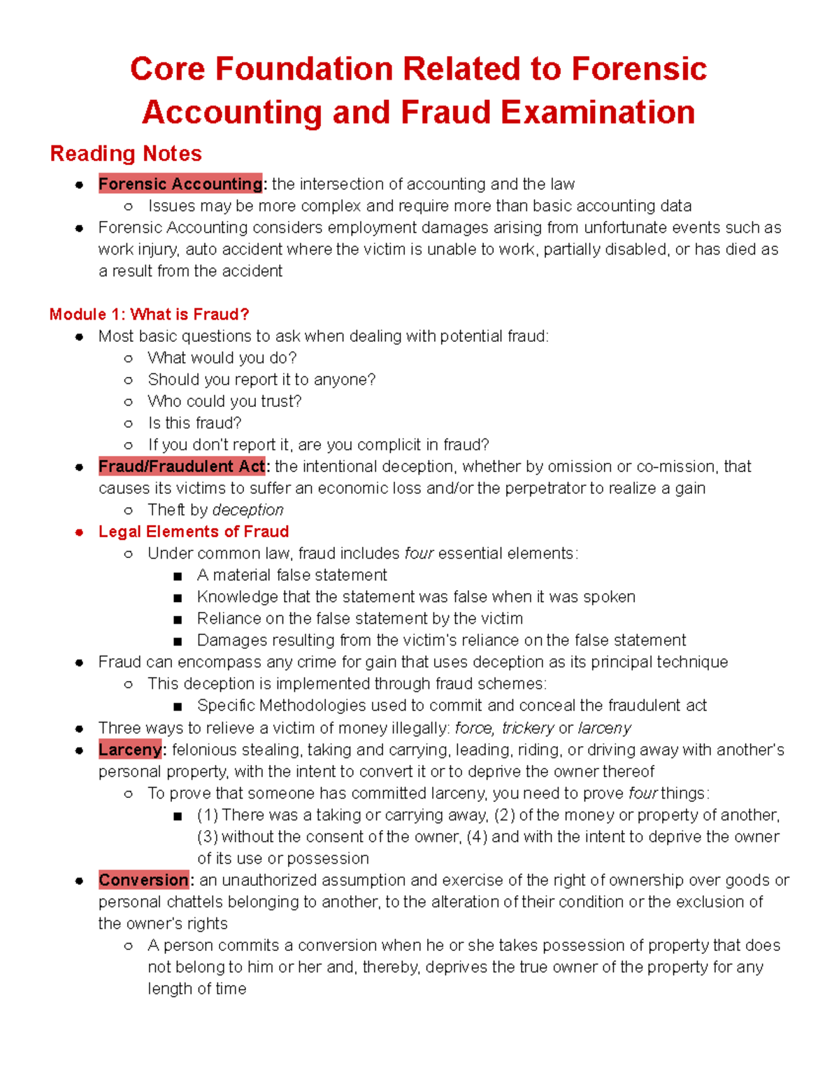 Final Exam Notes: Forensic Accounting & Fraud Investigation (FA&FI ...