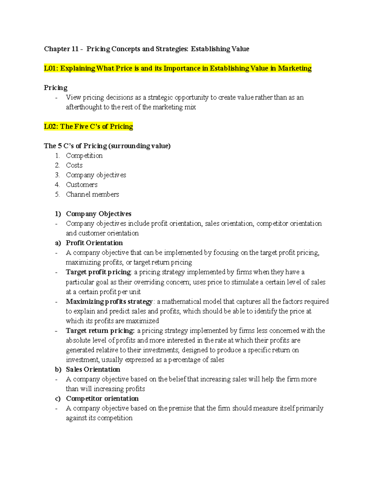 Marketing CH. 11 - Pricing Concepts and Strategies Notes - Studocu