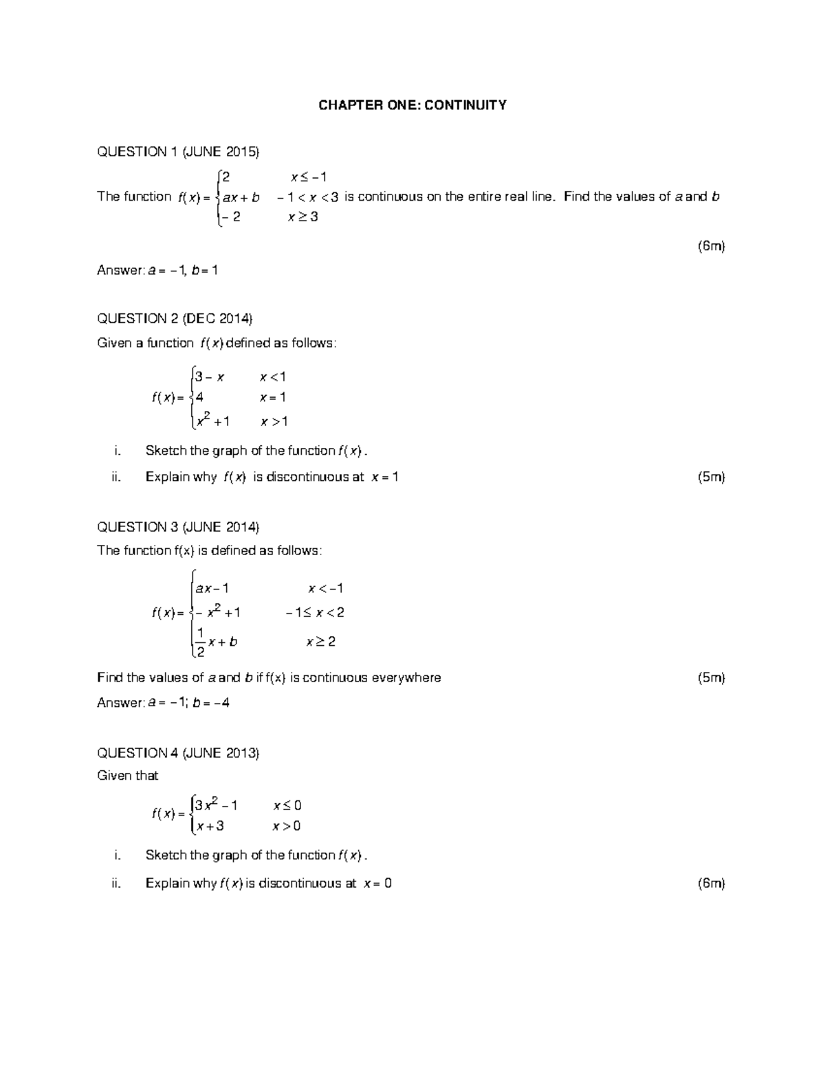 CHAPTER ONE: CONTINUITY EXERCISES (JUNE 2015) - Studocu