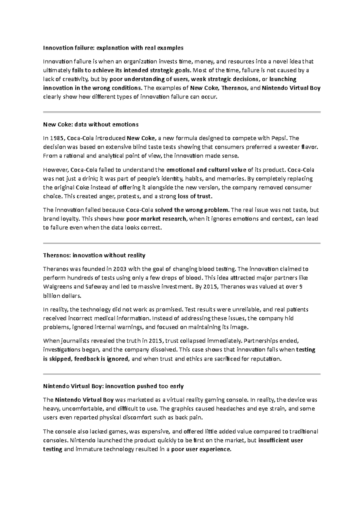 Innovation Failure: Insights & Real-World Examples (Course Code) - Studocu