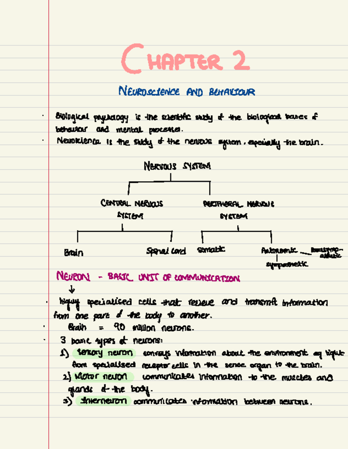 Chapter 2 - Essential Neuroscience & Behaviour Notes for Exams - Studocu