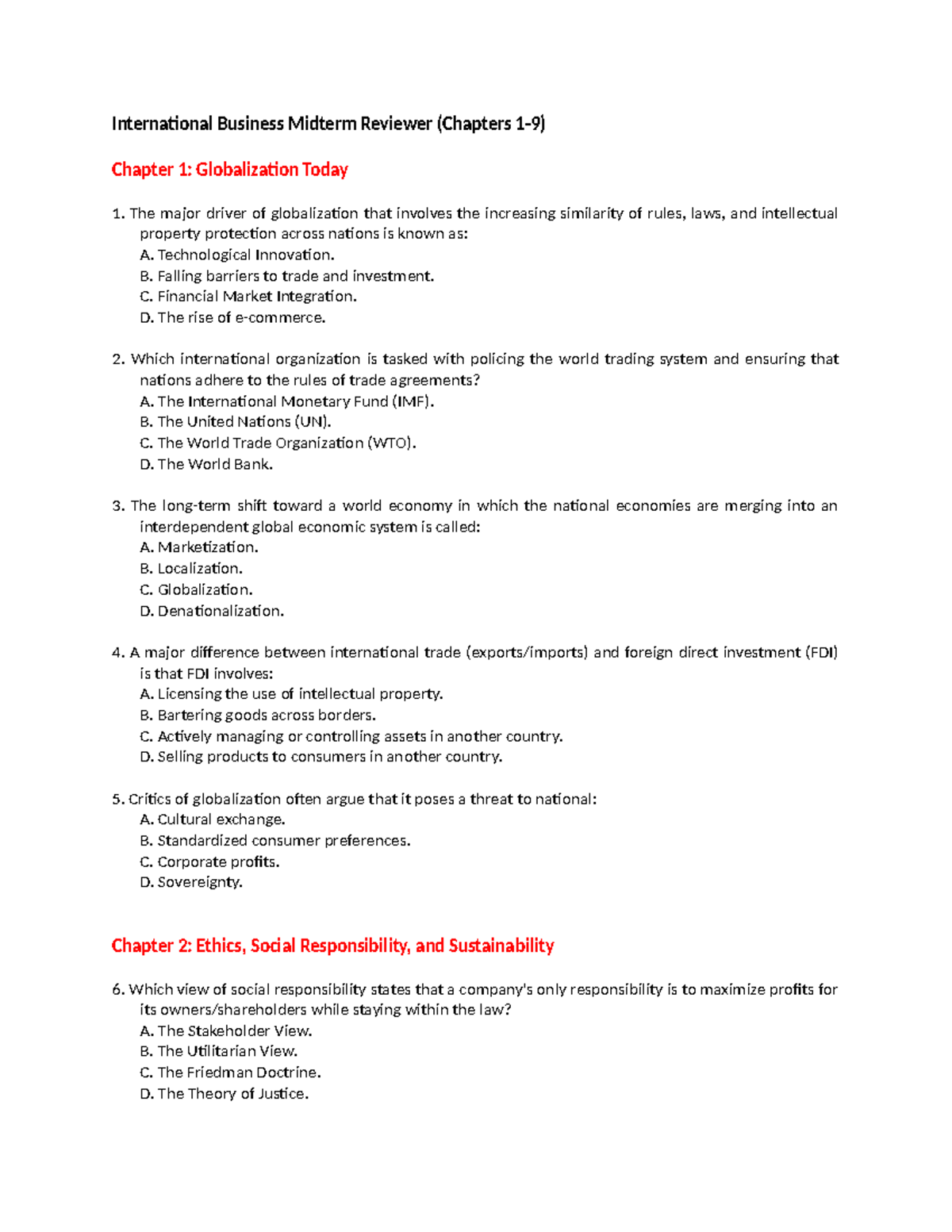 International Business Midterm Review (Chapters 1-9) - Studocu