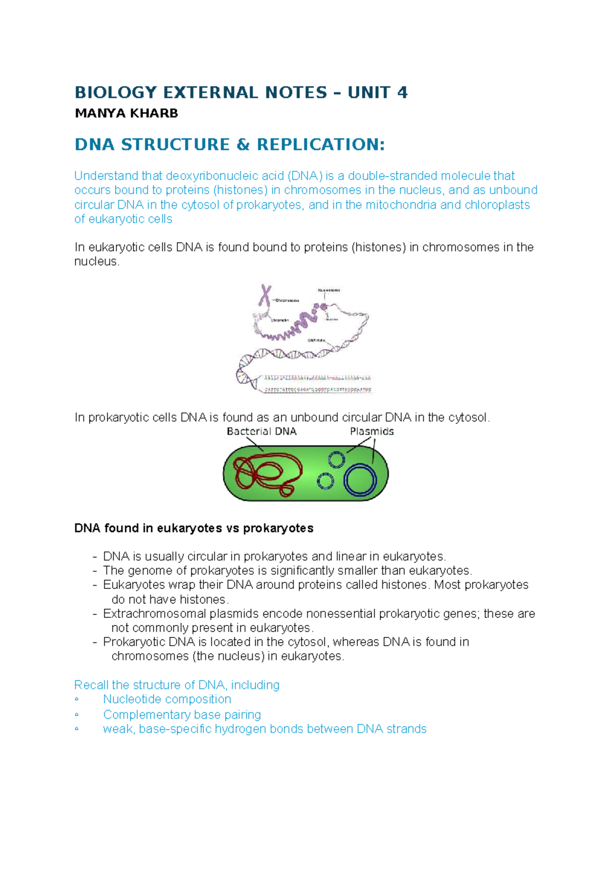 Biology External Notes - Unit 4: DNA Structure & Replication - Studocu