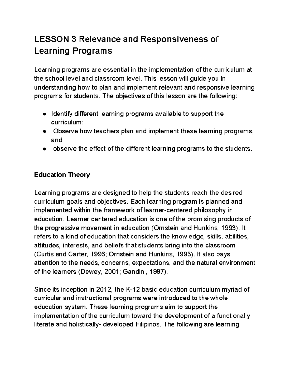 Lesson 3: Relevance & Responsiveness of Learning Programs - Studocu