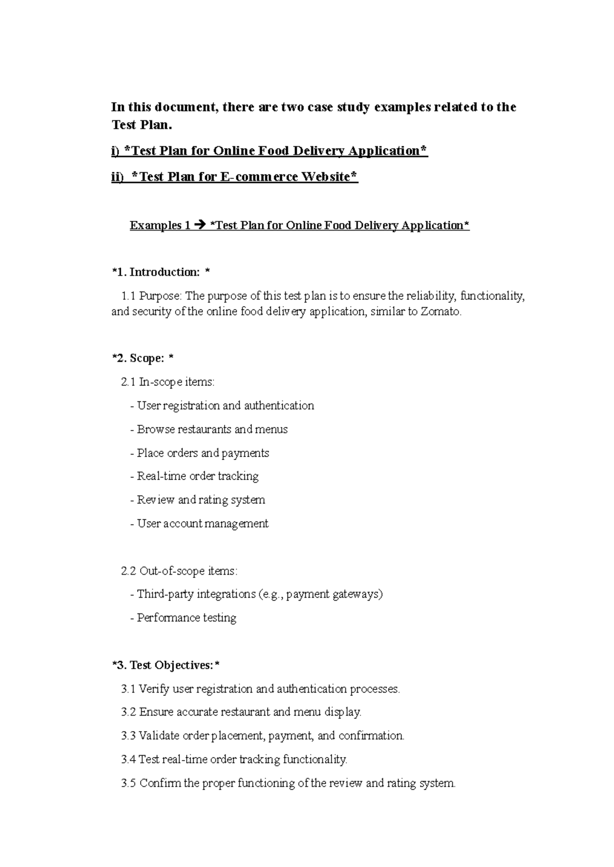 Test Plan Examples - Lecture Notes - Studocu