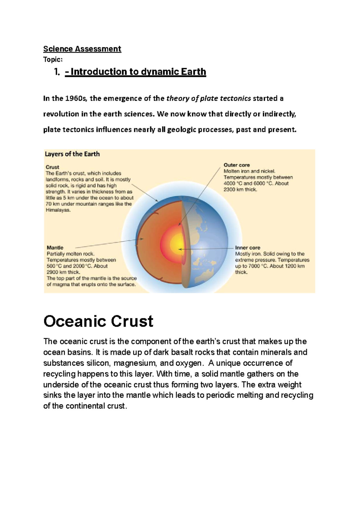 Science Exam Study Notes: Dynamic Earth & Plate Tectonics - Studocu