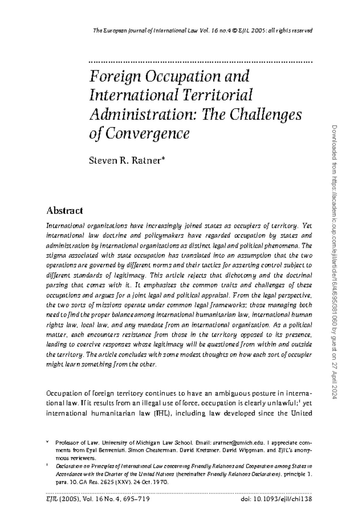 Foreign Occupation & International Admin: A Legal Perspective - Studocu