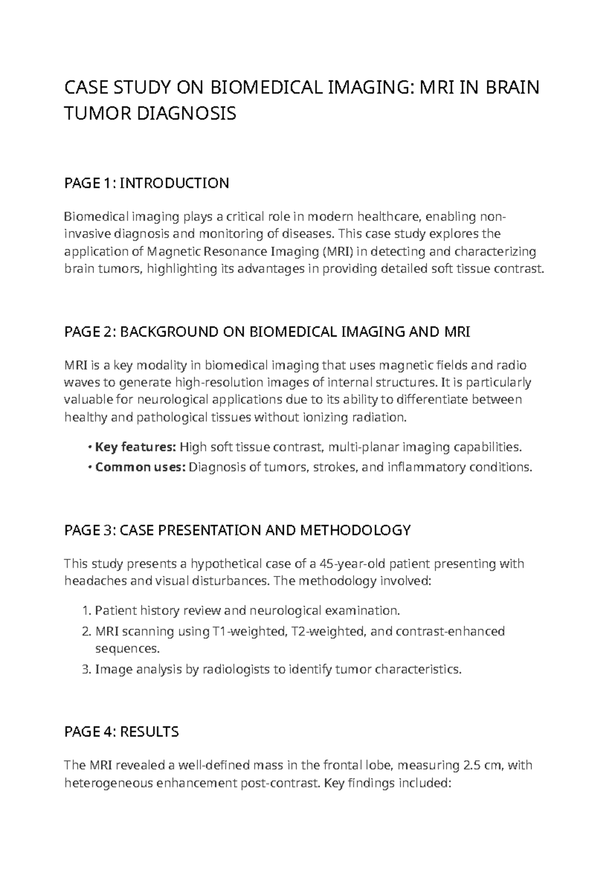 CASE STUDY: MRI APPLICATION IN BRAIN TUMOR DIAGNOSIS - Studocu