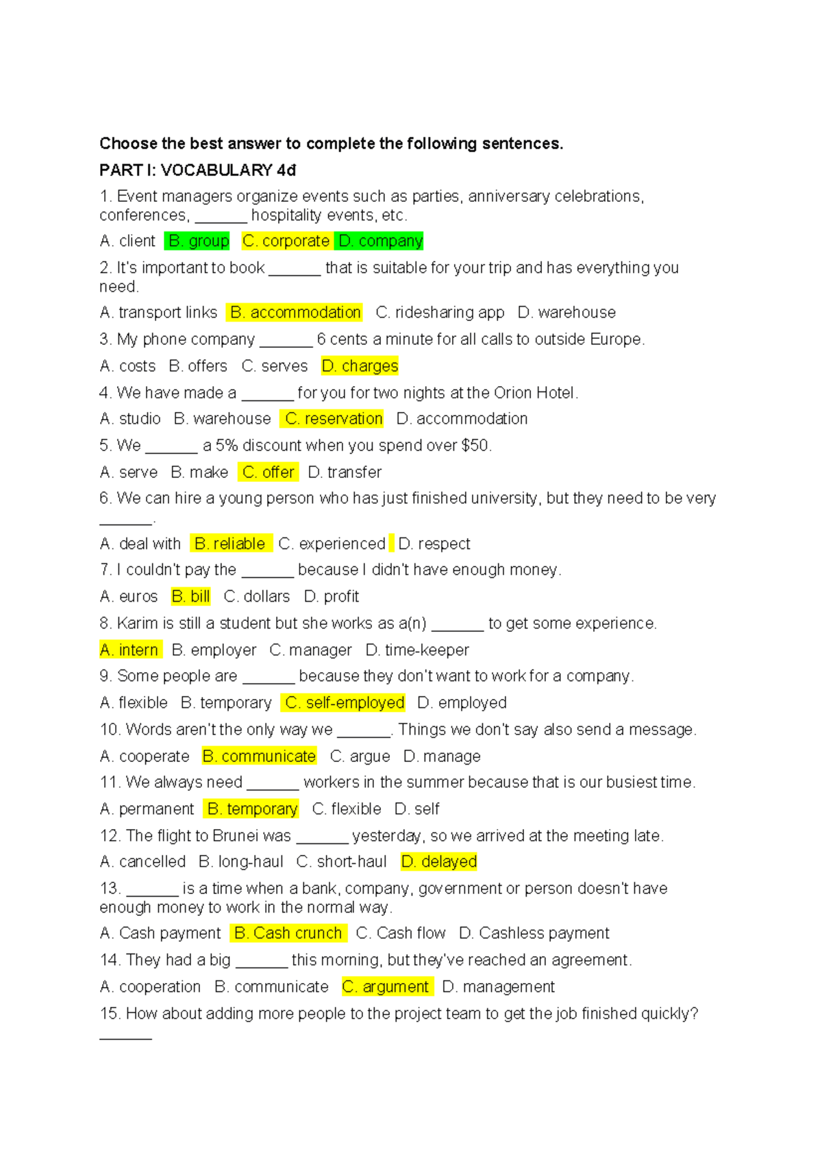 Vocabulary and Reading Comprehension Practice - ENG 101 - Studocu