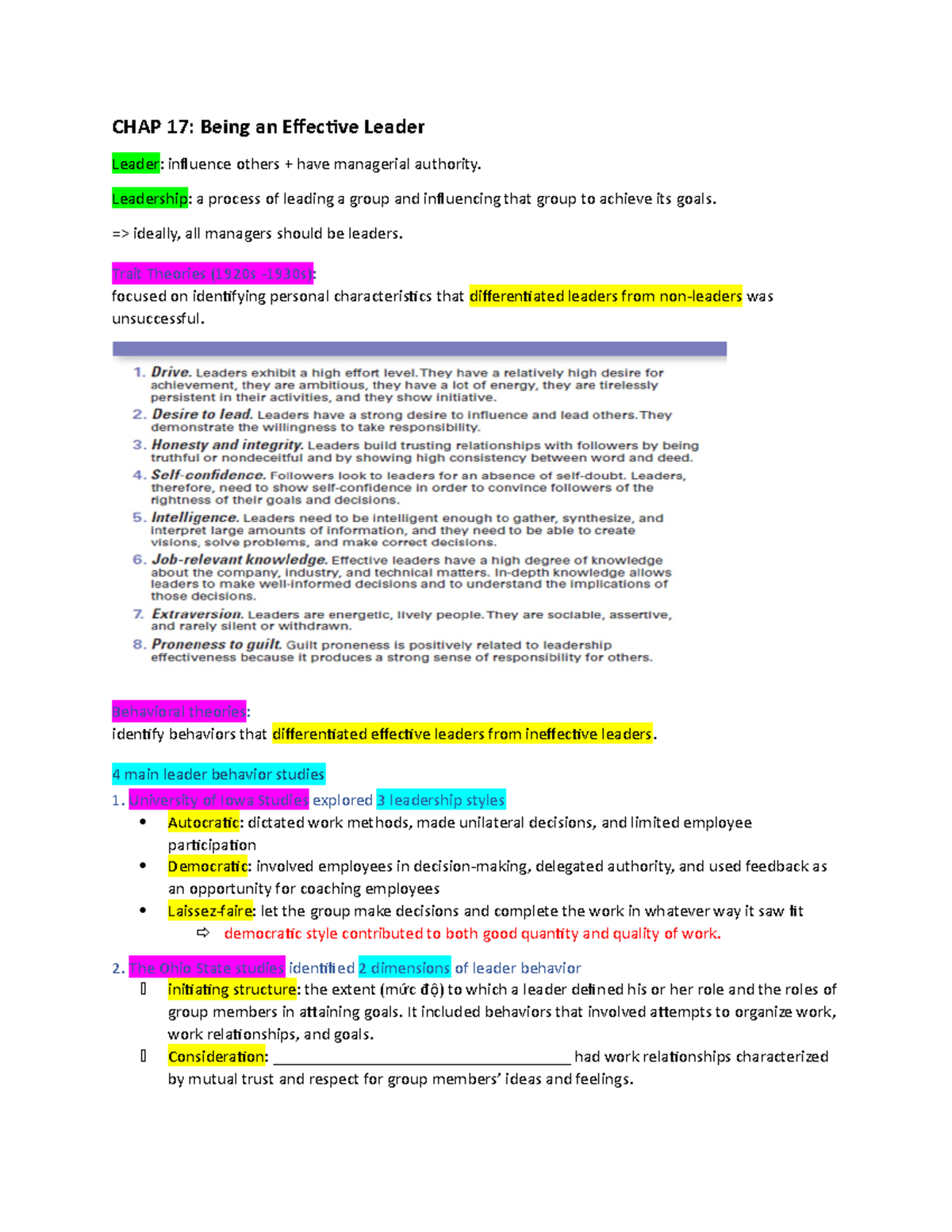 CHAP 17: Key Concepts in Effective Leadership and Management - Studocu