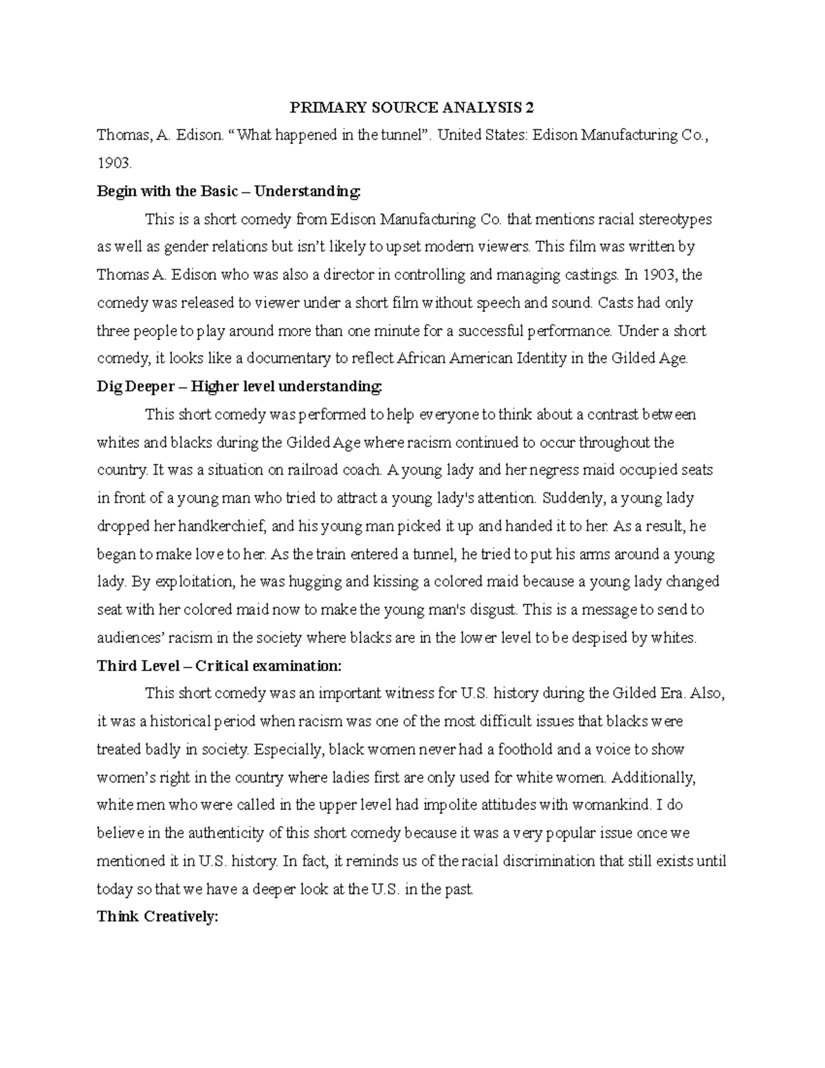 Primary Source Analysis 2: Examining Racial Themes in Edison's Comedy ...