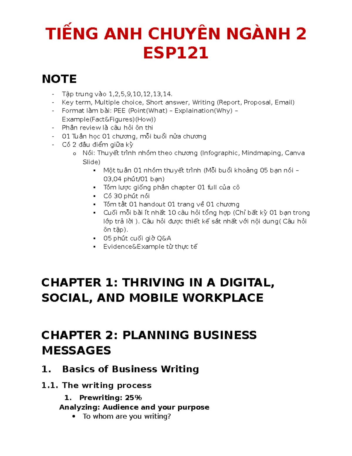 ESP121 Final Exam Notes: Key Concepts & Writing Techniques - Studocu