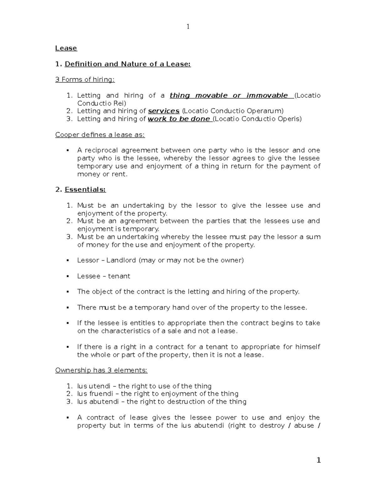 Lease Law - Final - Lecture Notes on Key Concepts and Cases 1-5 - Studocu