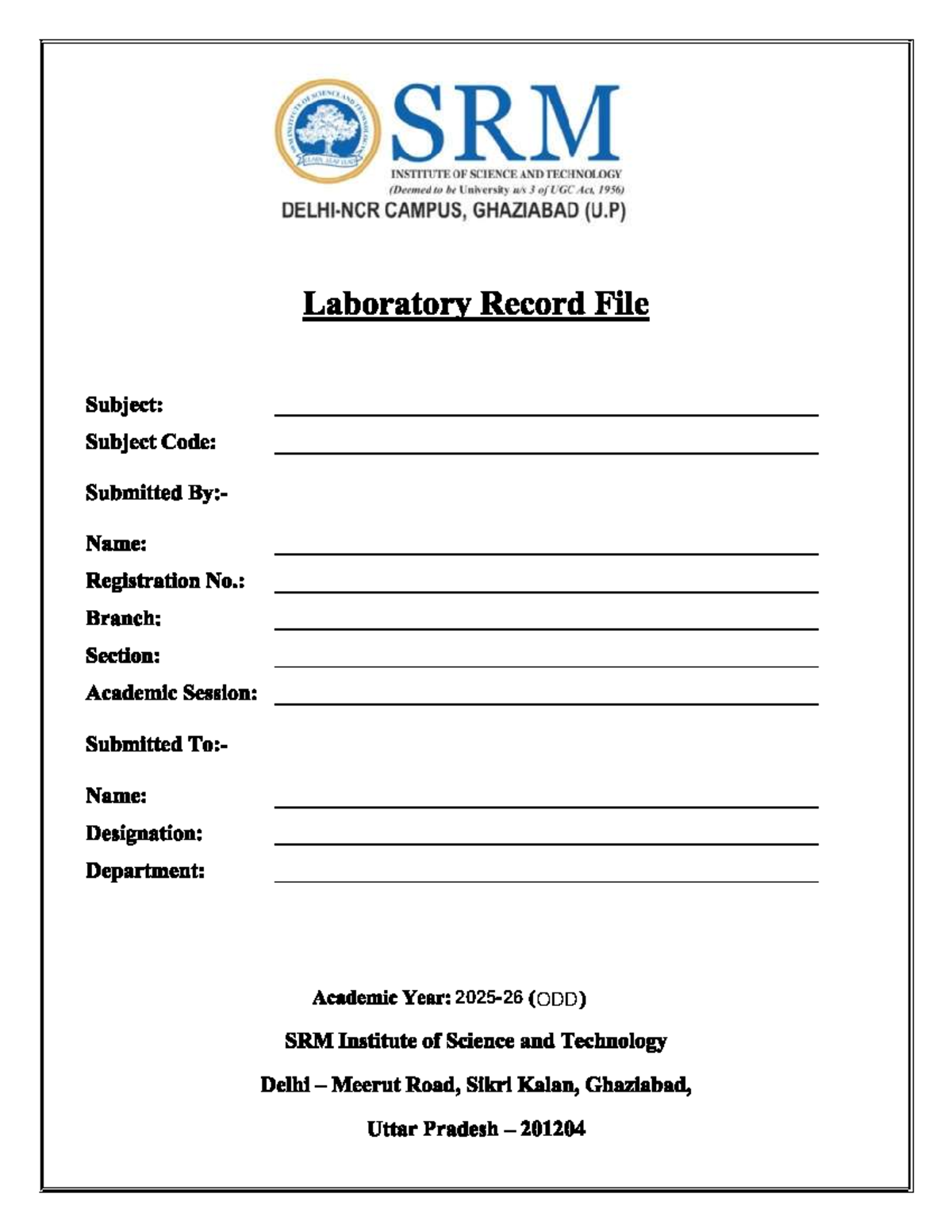 Laboratory Record File for B.Tech Mechanical Engineering (Odd Sem ...