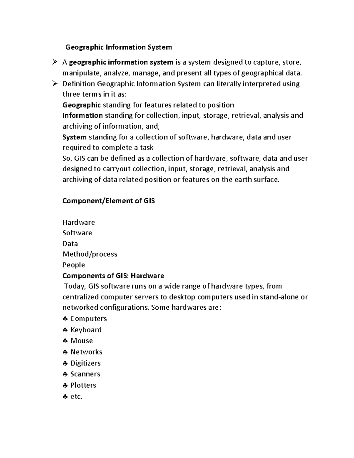 GIs notes unit 1 - engineering - Geographic Information System A ...