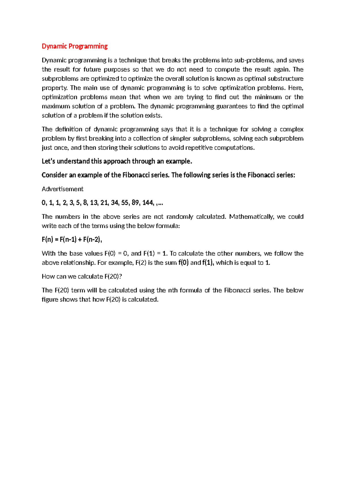 Dynamic Programming - Dynamic Programming Dynamic programming is a ...