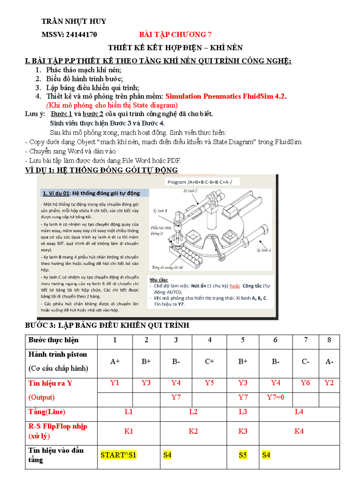 BÀI TẬP CHƯƠNG 7: THIẾT KẾ KẾT HỢP ĐIỆN KHÍ NÉN - Studocu