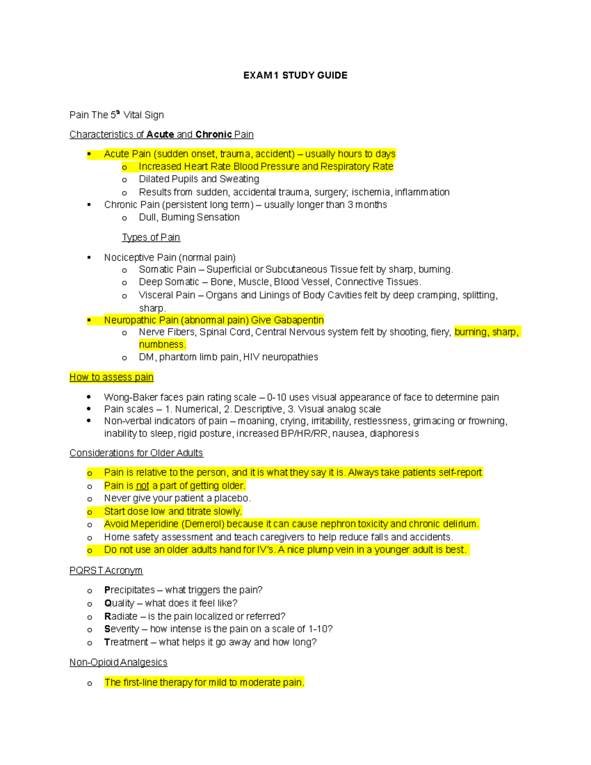 NUR170 Final Exam Study Guide: Pain Management & Perioperative Care ...