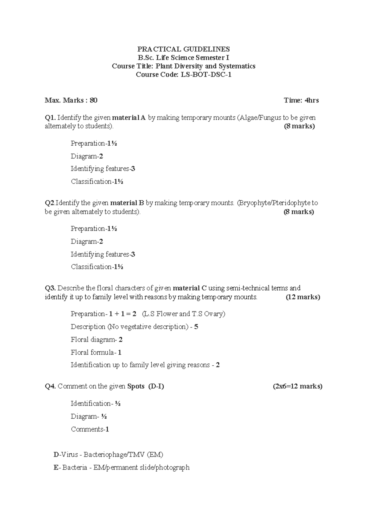 Plant Diversity & Systematics Practical Guidelines - B.Sc. L.S. Sem I ...