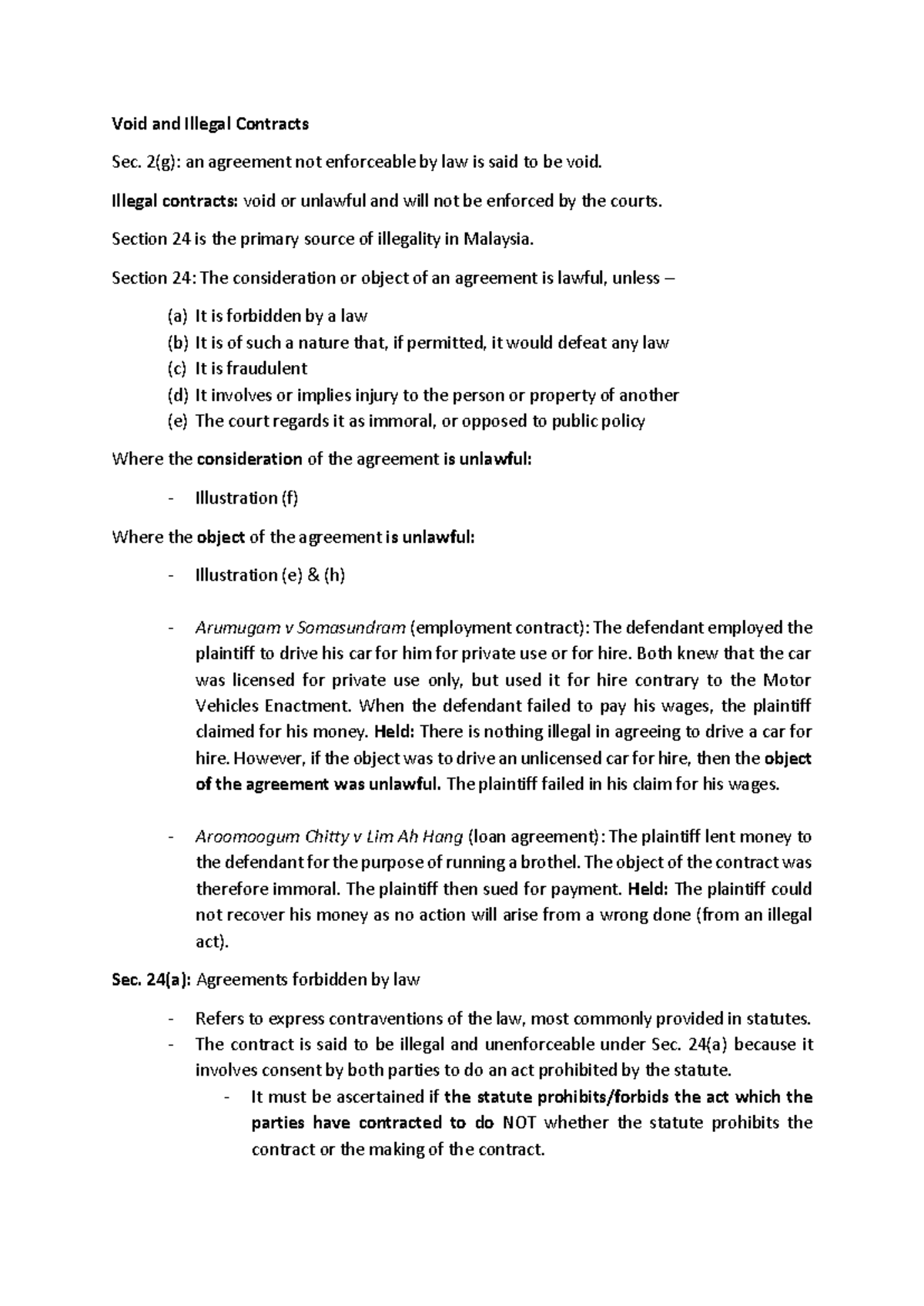 Contract Notes: Understanding Void and Illegal Contracts in Law - Studocu