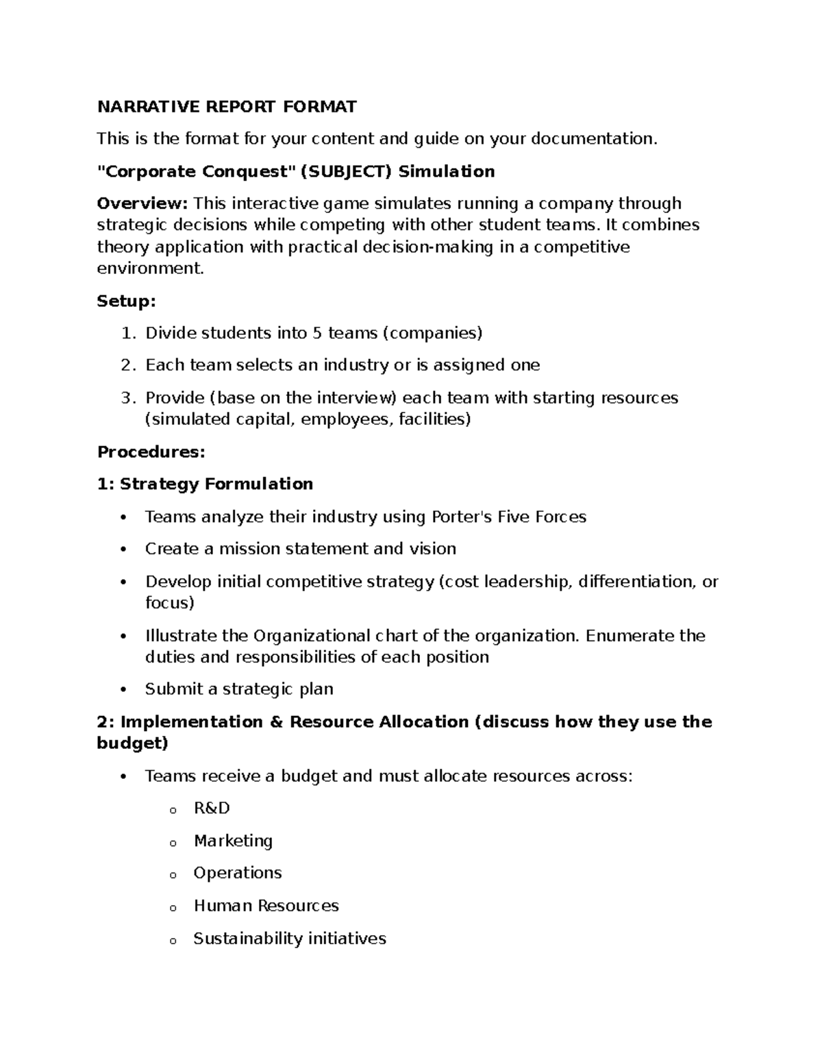 NARRATIVE REPORT FORMAT: Simulation Overview & Strategic Planning Guide ...
