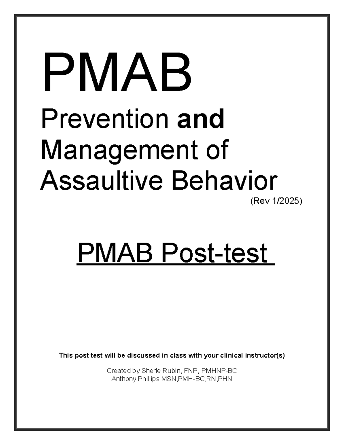 PMAB Test: Prevention & Management of Assaultive Behavior (Rev 2025 ...