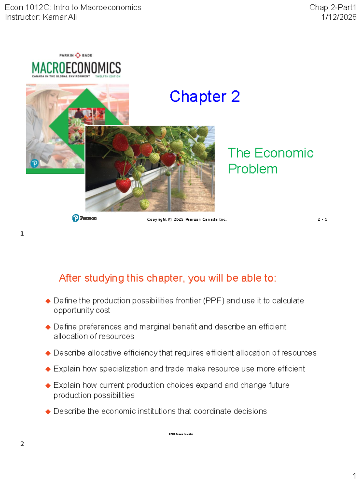 Econ 1012C: Lecture Notes on Chapter 2 - The Economic Problem - Studocu