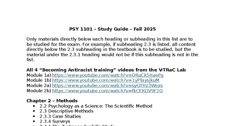PSY 1101 Final Exam Study Guide - Fall 2025 - Studocu