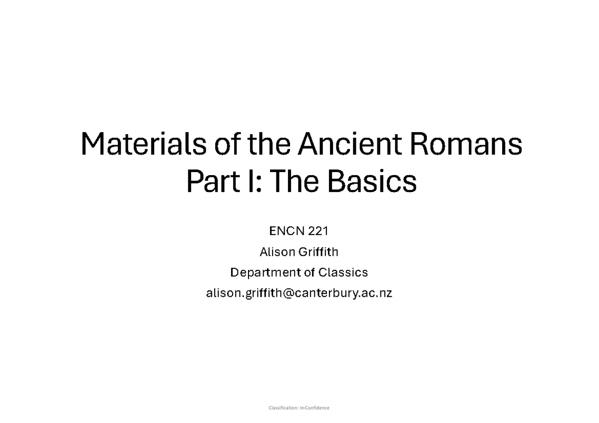 Historical Materials of the Ancient Romans ENCN 221: Part I - Studocu
