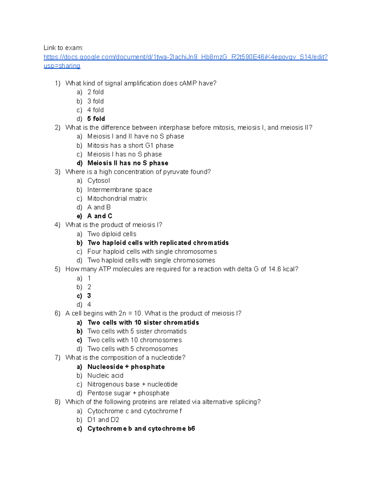 CELL 1010 Practice Final Exam Answer Key - Link to exam: - Studocu