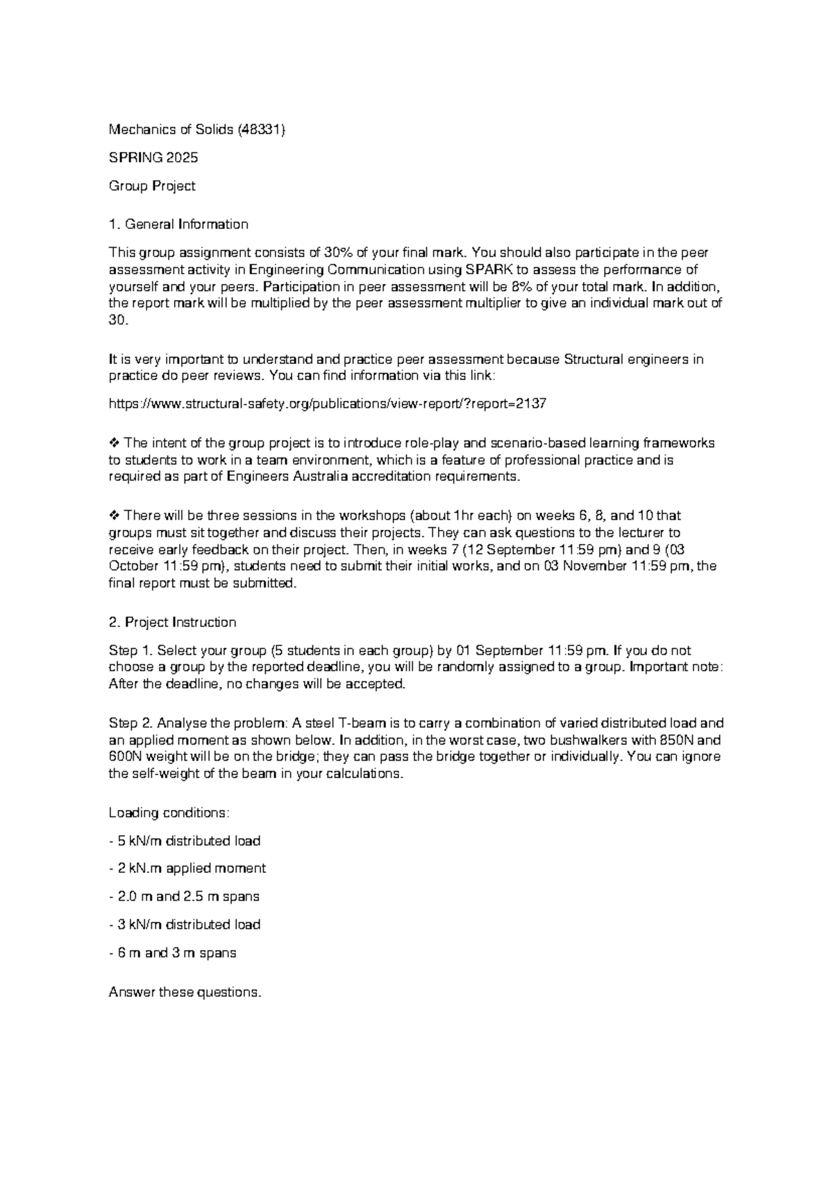 Mechanics of Solids (48331) SPRING 2025 Group Project Guidelines - Studocu